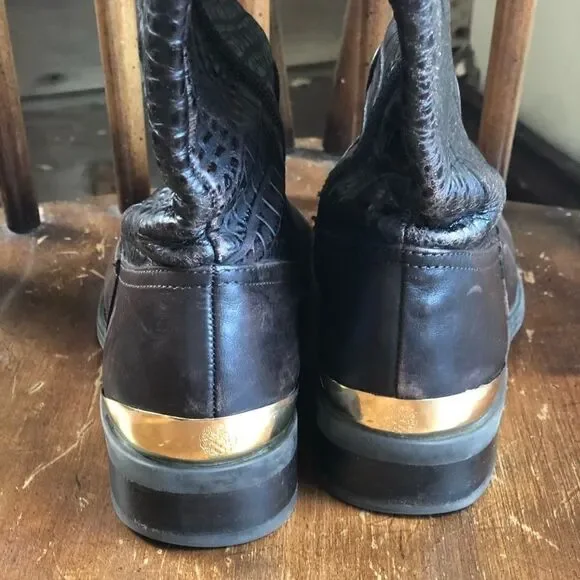 Vince Camuto Leather Riding Boot with Gold Accents - Picture 2 of 7